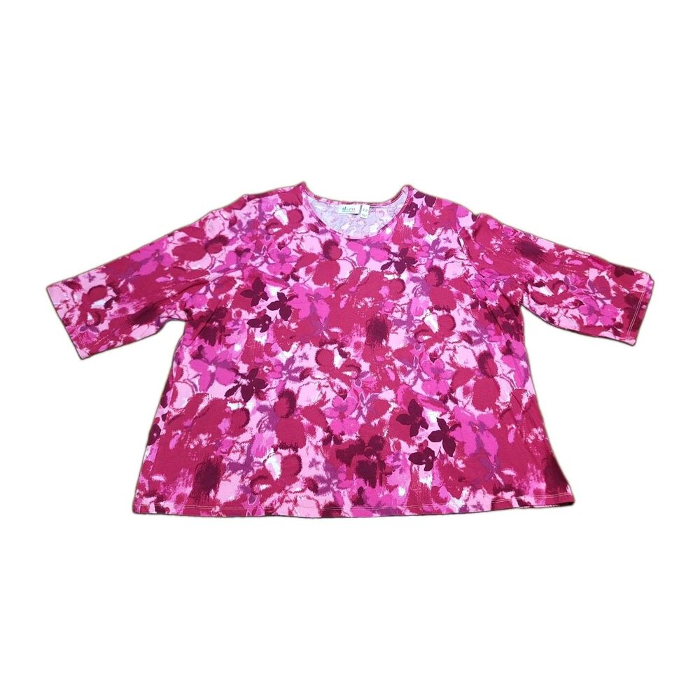 D & Co Womens Magenta & Pink Floral Pattern 3X Top Denim & Company